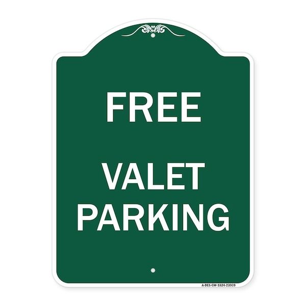 Signmission Designer Series Sign-Free Valet Parking, Green & White Aluminum Sign, 18" x 24", GW-1824-23939 A-DES-GW-1824-23939 - main